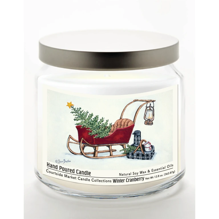 Santas Sleigh 12.8 Oz Candle Glass Jar with Brushed Silver Metal Lid