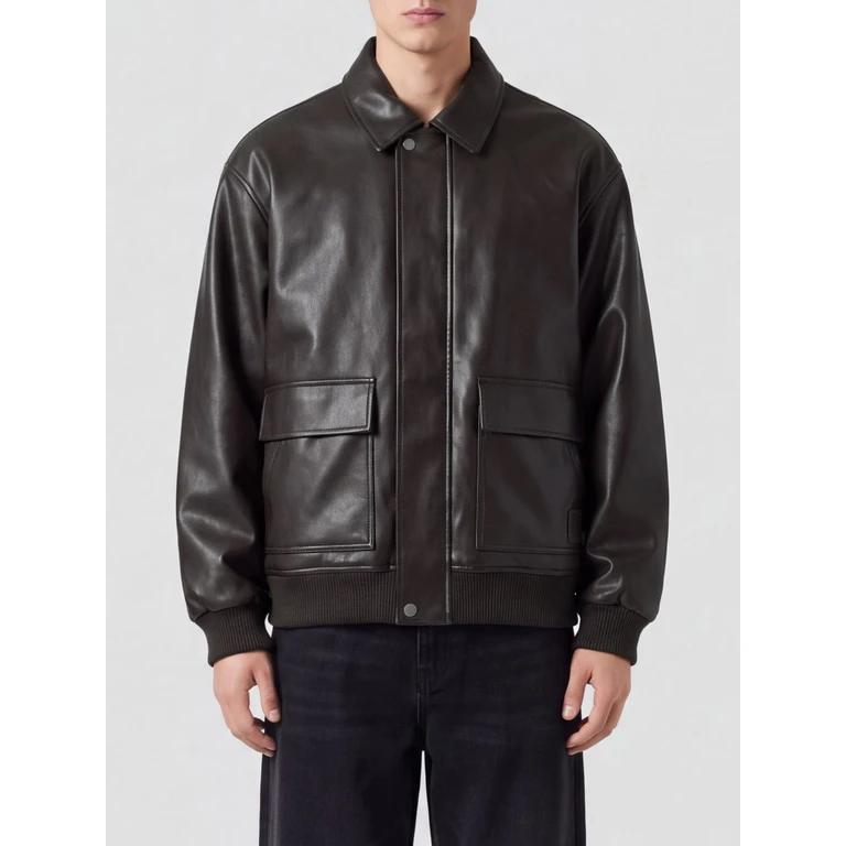 Faux Leather Shirt Jacket with Dropped Shoulders (I03699747XX)