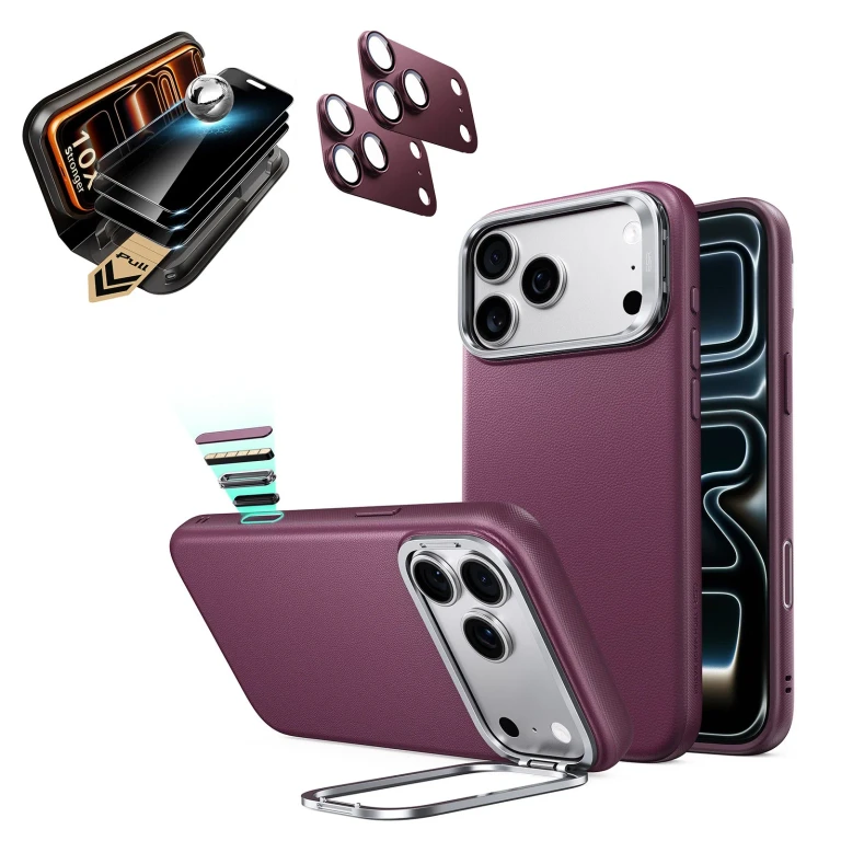 iPhone 18 Pro Max Bundle Atelier Silicone Leather Magnetic Case with Camera Control and Flex Stand, Plus Armorite®️ Pro Privacy - Deep Burgundy