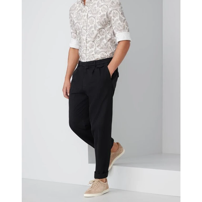 Mens Black Cotton Tapered Trousers
