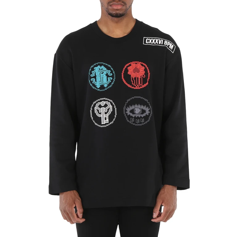 Mens Black Embroidered Lucky Symbols Sweatshirt