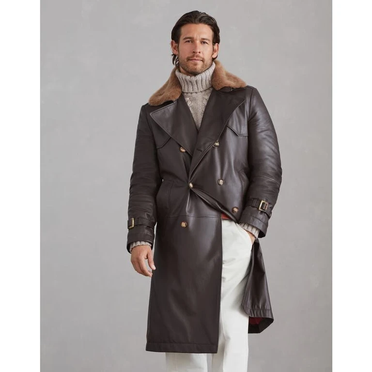 Mens Moors Head Leather Double Breasted Jacket