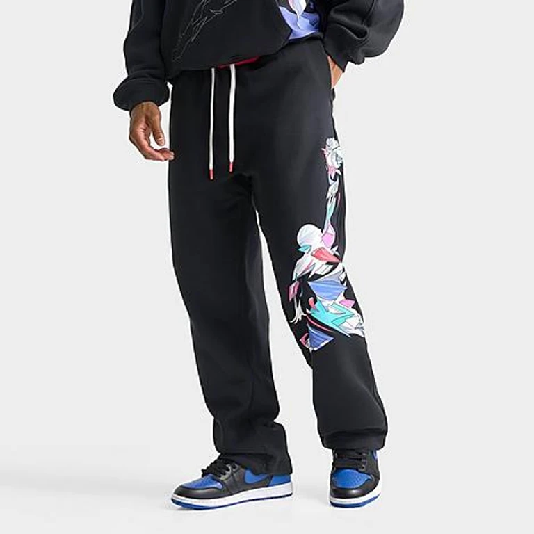 Jordan Men's Brooklyn Artist Series Graphic Fleece Pants in Black/Rush Coral Size: Small
