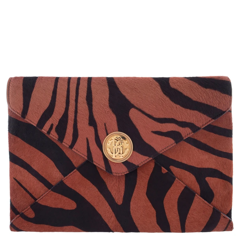Tiger Stripe Print Leather Envelope Clutch