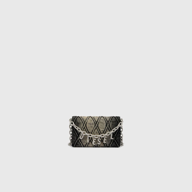 Wallet purse in argyle quilted denim - Wallets strap - Woman - Black