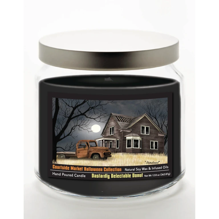 Halloween Collection Barn Moon Light 12.8 Oz Candle Glass Jar with Brushed Silver Metal Lid