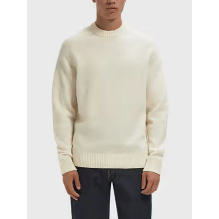 Wool Crew Neck Jumper with Long Sleeves and Ribbed Trims (MKN1773WH52)