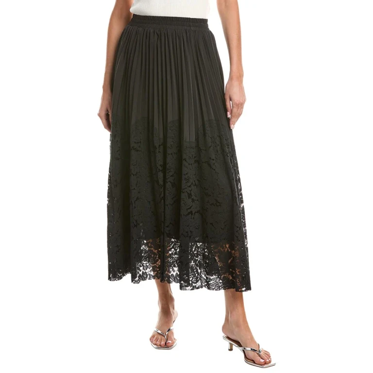 A-Line Pleated Detail Bottom Lace Skirt