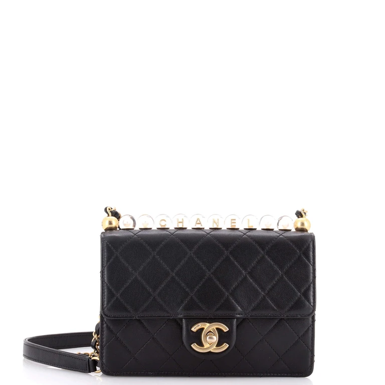 Chic Pearls Flap Bag Quilted Goatskin with Acrylic Beads Small