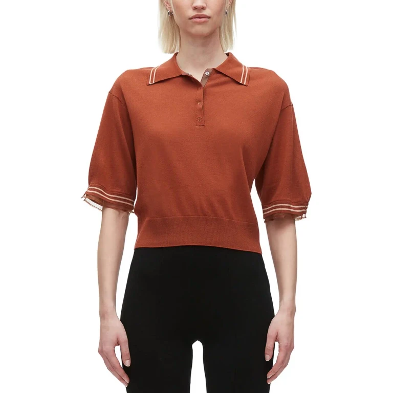 Wool Cropped Polo Sweater