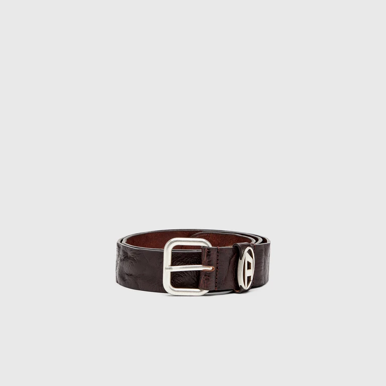 3.9cm logo-plaque wrinkled leather belt - Belts - Unisex - Brown