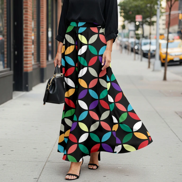 Multi Color Style 2 Geometric Maxi Skirt by Bon Apple Tea