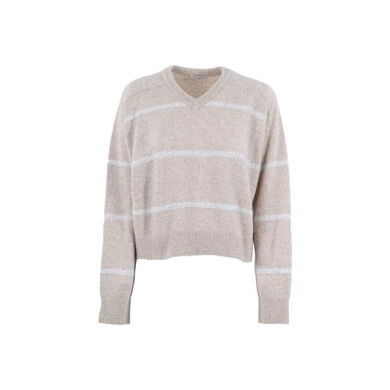 Women's Oyster Wool Blend V Neck Sweater