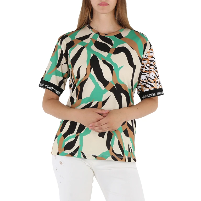 Ladies Contrast Sleeve Macro Tiger Twiga Cotton Boxy T-shirt