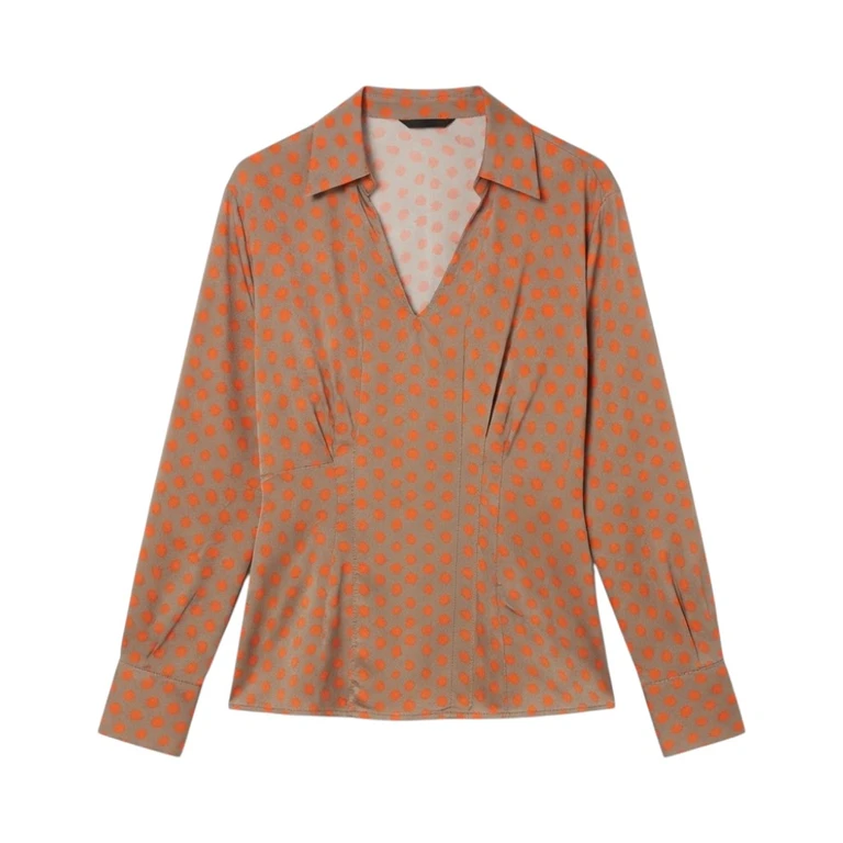 Blusa Donna in Fantasia Pois Tortora e Arancio