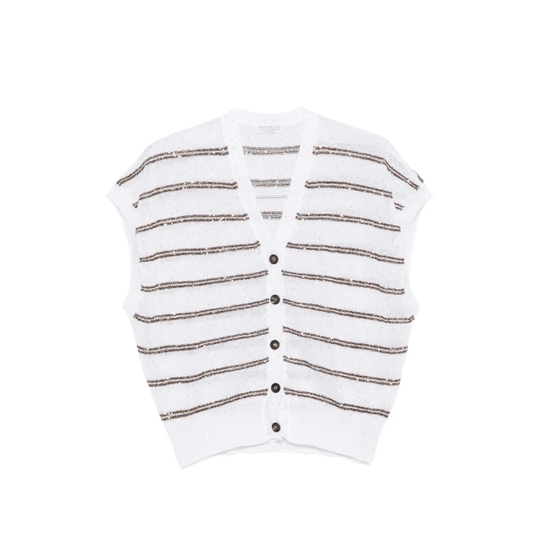 Sequin-embellished Striped Cardigan