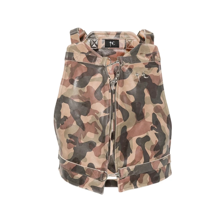 Camouflage-print Leather Gilet