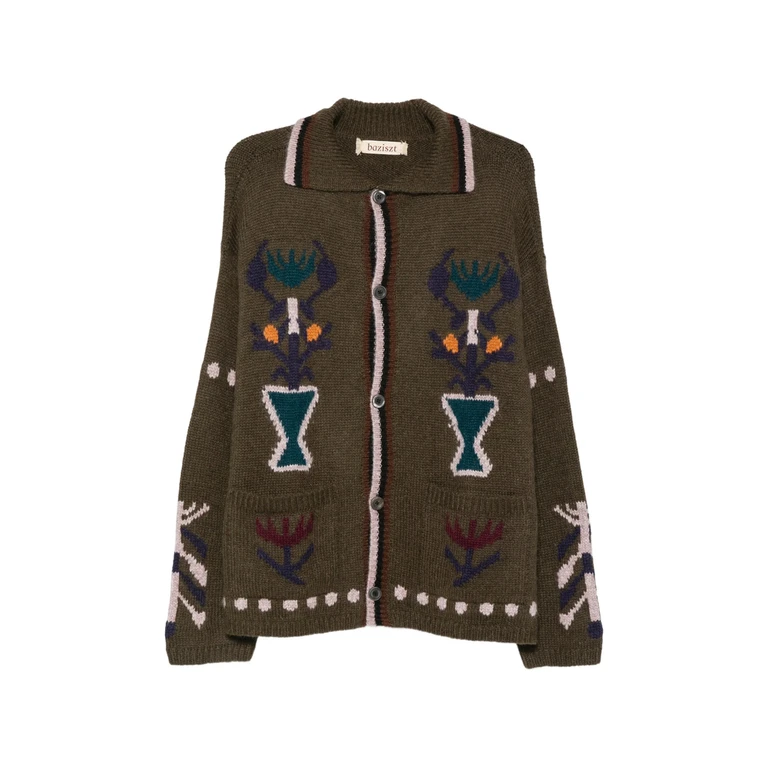 Intarsia-knit Button-up Cardigan