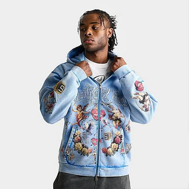Supply & Demand Men's Banks Full-Zip Fleece Hoodie in Blue Wash Size: Small