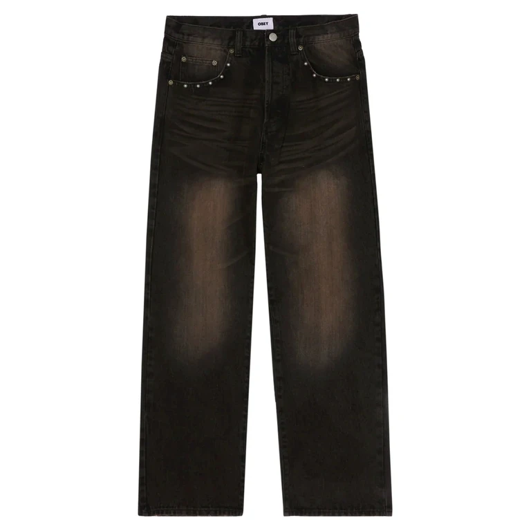 jeans jeans Obey studded boxcar straight leg denim - black rust wash