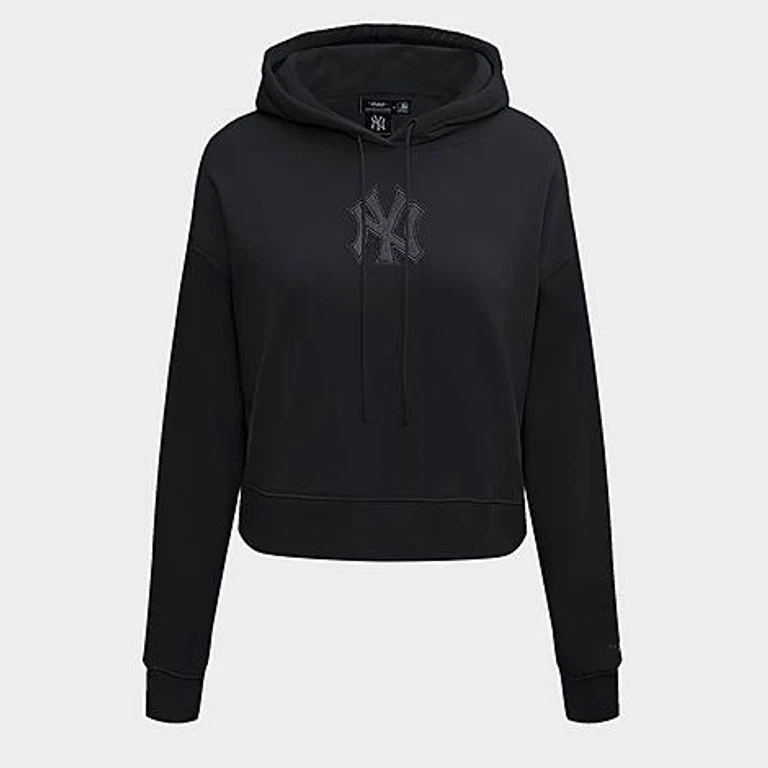 Pro Standard Women's New York Yankees MLB Neutral Fleece Cropped Pullover Hoodie in Black Size: XS