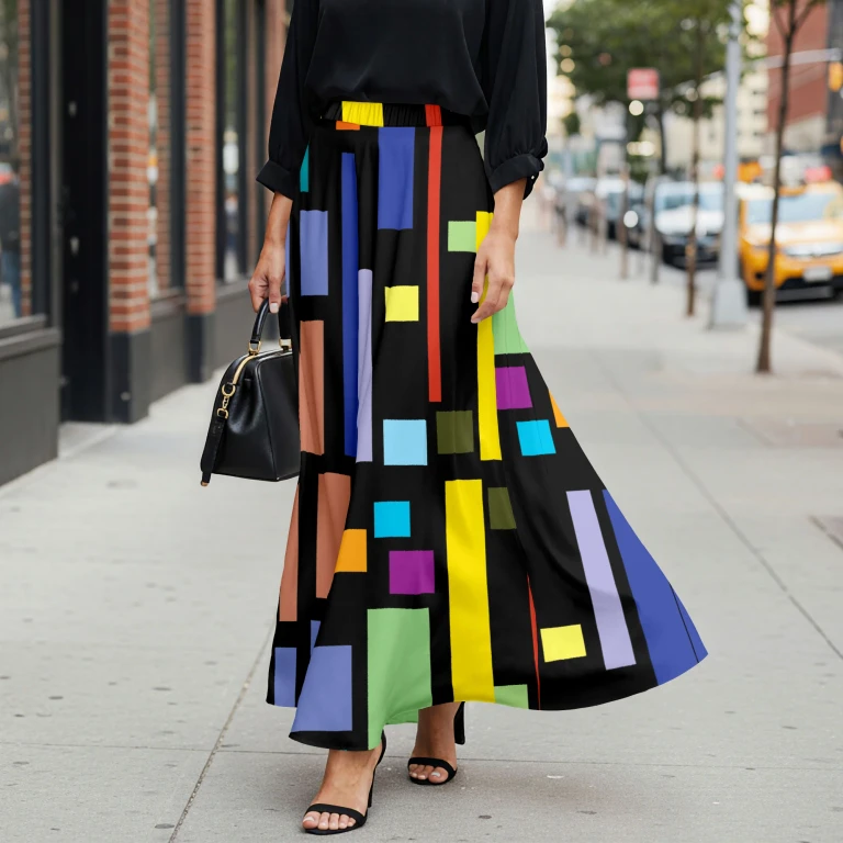 Multi Color Style 1 Geometric Maxi Skirt by Bon Apple Tea