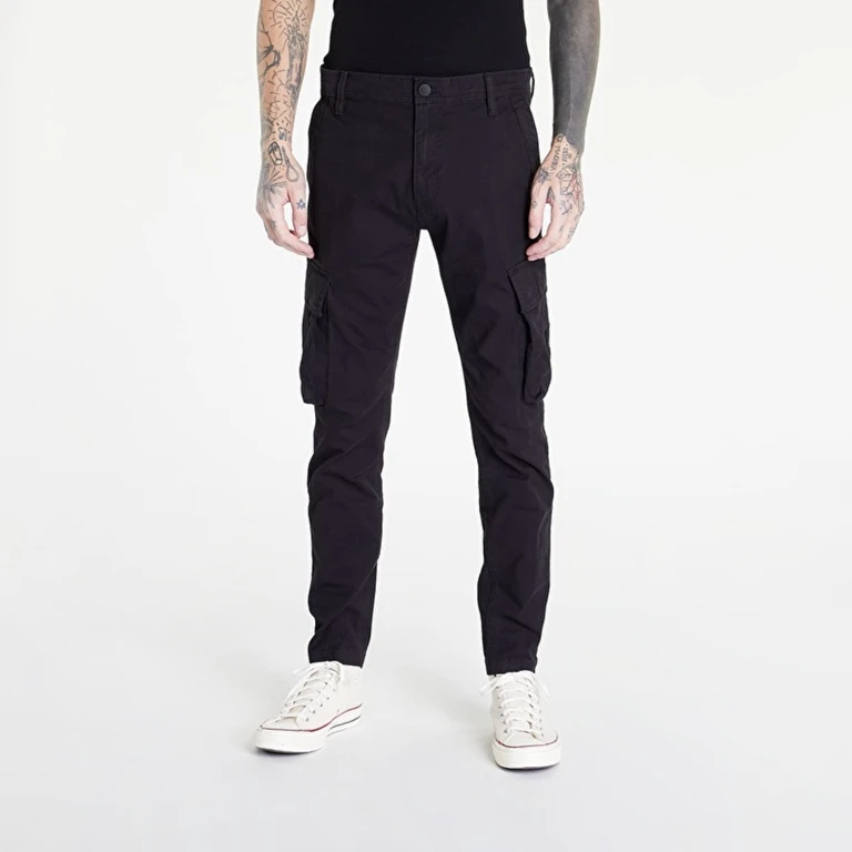 Mens Black Essential Skinny Fit Cargo Pants