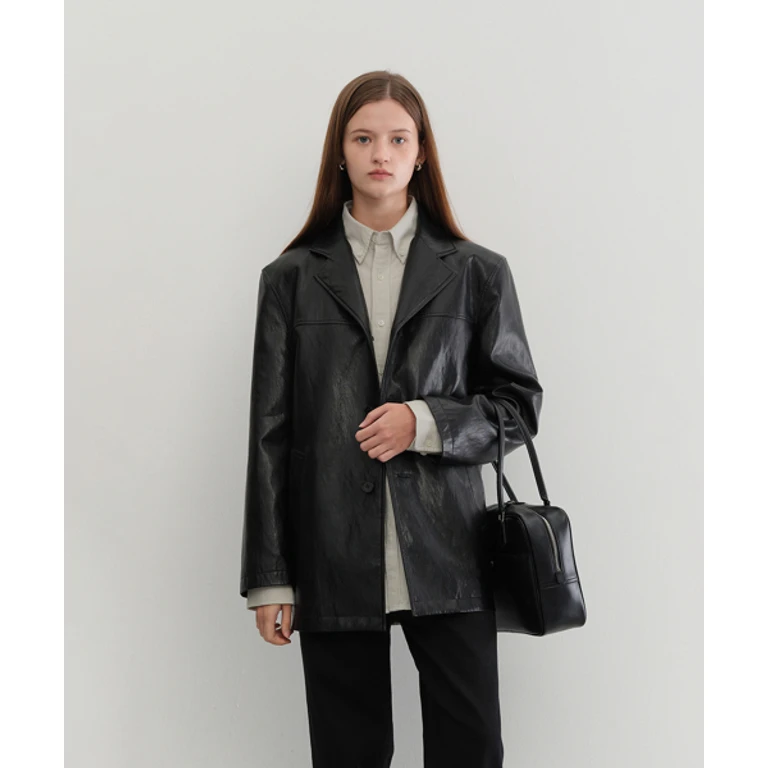 UNISEX ALTER-LEATHER HALF JACKET_UDJA5C110_BLACK