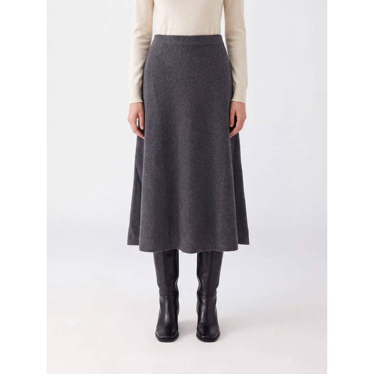 Knit Cashmere Midi Skirt with an Elasticated High Waist (2025337GR)