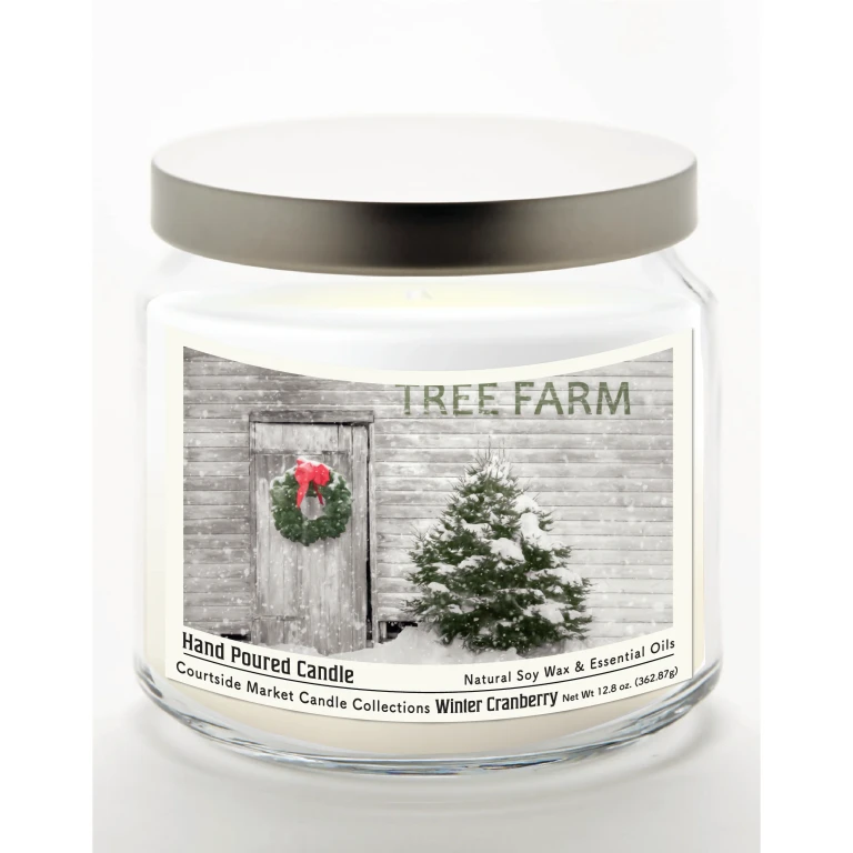 Tree Farm 12.8 Oz Candle Glass Jar with Brushed Silver Metal Lid
