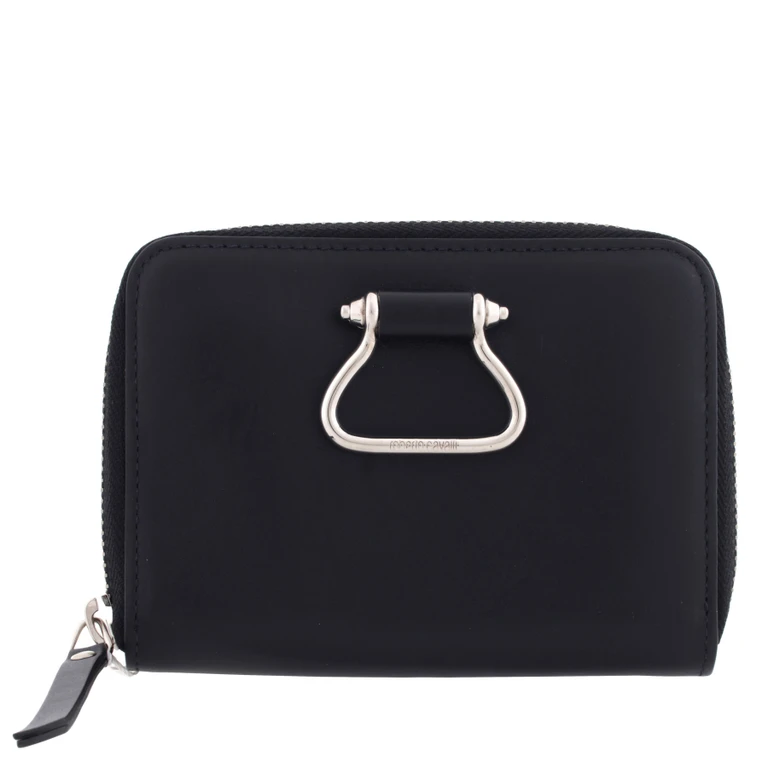 Black Zip-Around Leather Wallet with Logo Plaque