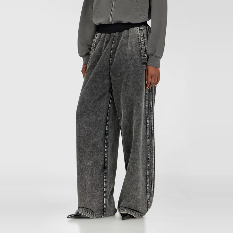 Wide pants in washed cotton with side bands - Pants - Woman - Grey