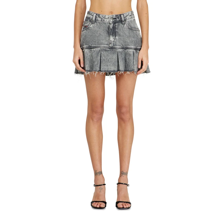 Pleated miniskirt in marbled denim - Skirts - Woman - Grey