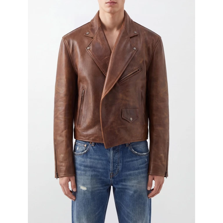 Calfskin Leather Biker Jacket with Zipped Cuffs (S67AM0125M07048133)