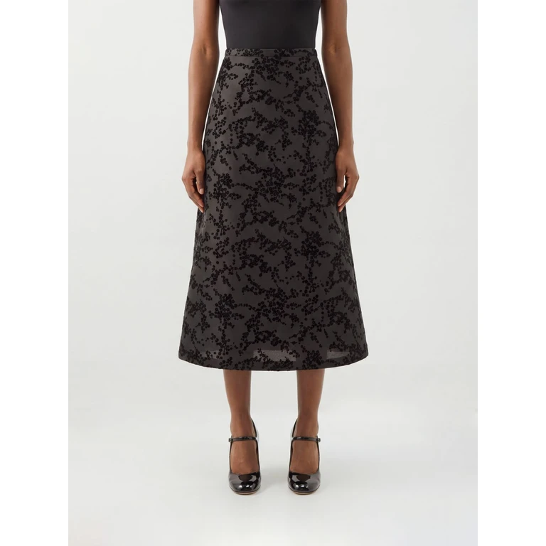 Floral-Print Silk-Blend A-Line Midi Skirt with a High Waist (010766471500)