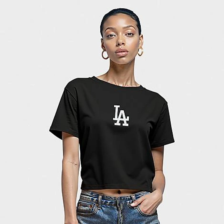 Pro Standard Women's Los Angeles Dodgers MLB Wingspan Single Jersey Boxy T-Shirt in Black Size: XS