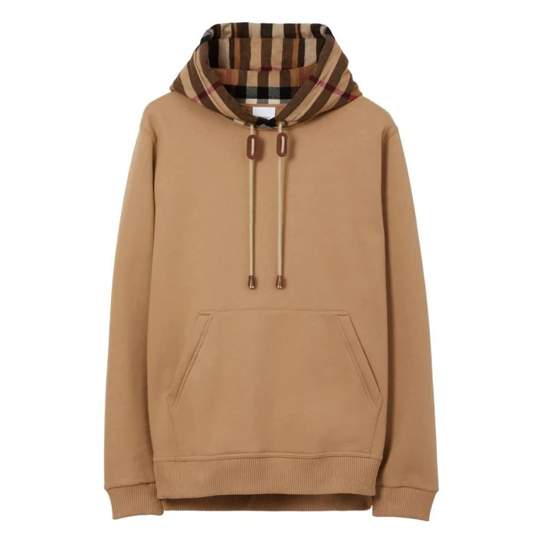 Check Trim Cotton Blend Hoodie