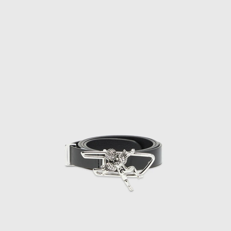 2cm leather belt with cherub D outline buckle - Belts - Woman - Black