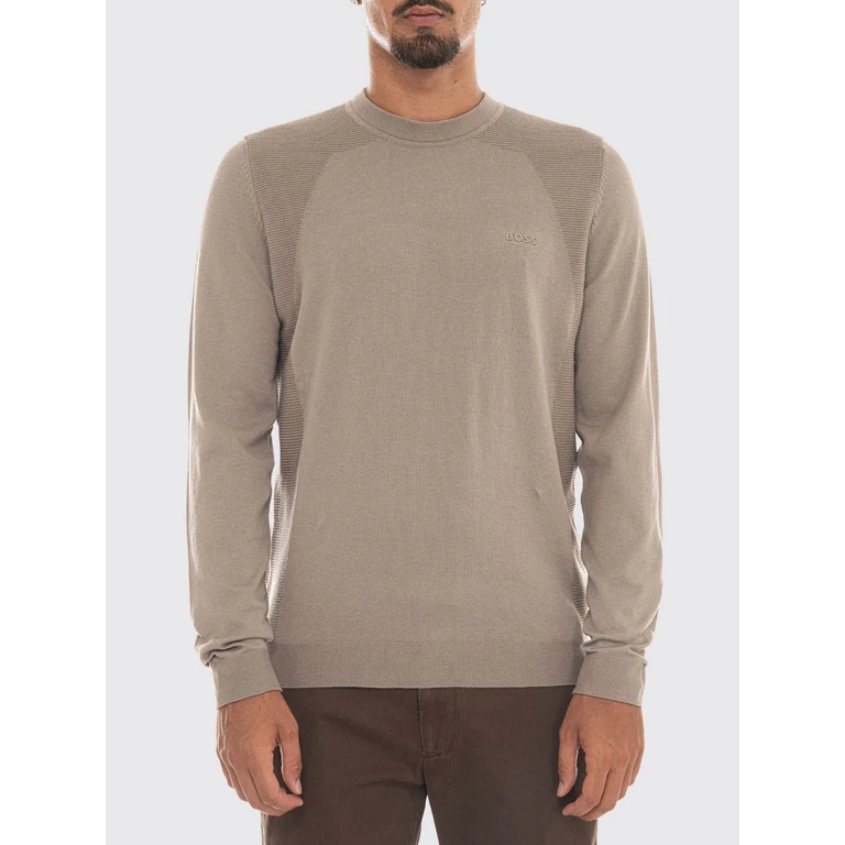 Cotton Blend Crew Neck Jumper with Long Sleeves and Ribbed Trims (50558351334)