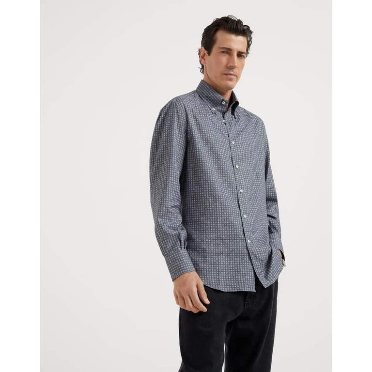 Men's Denim Patterned Cotton Button Down Shirt