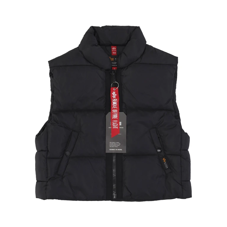 Women's Puffer Vest Cropped Black Sleeveless Down Jacket