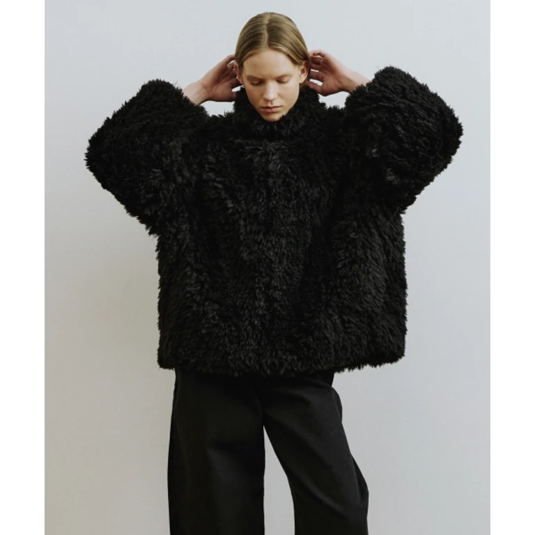 SOL oversized zip-up faux fur anorak jumper [black]