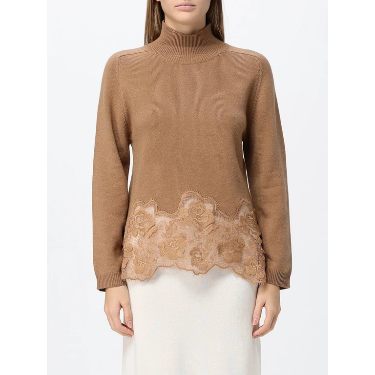 Virgin Wool, Silk and Cashmere Jumper with Lace Inserts (MAD226F495M4461268)
