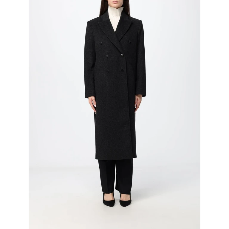 LOULOU DE SAISON Long Double-Breasted Coat in Virgin Wool and Cashmere (ROSCOLDSANTHRACITE)