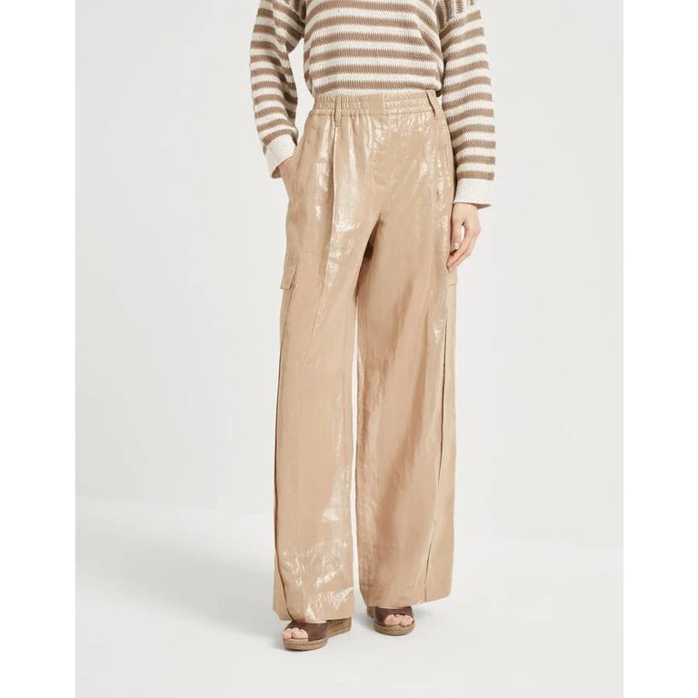 Women's Beige Wide Leg Trousers