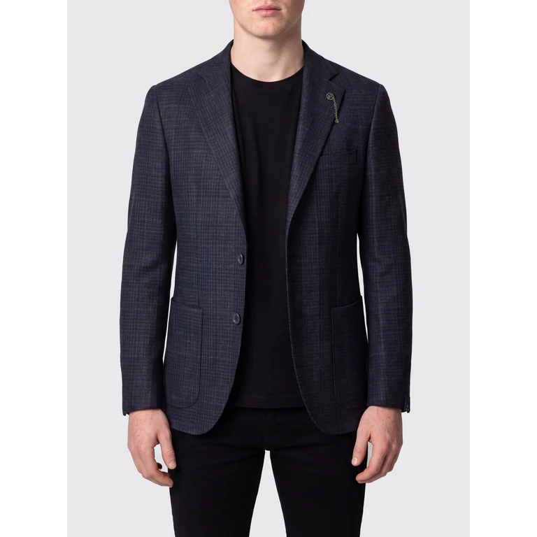 Single-Breasted Blazer in Calfskin Leather with a Classic Tartan Pattern (Q5187BG799MFBTB78B)