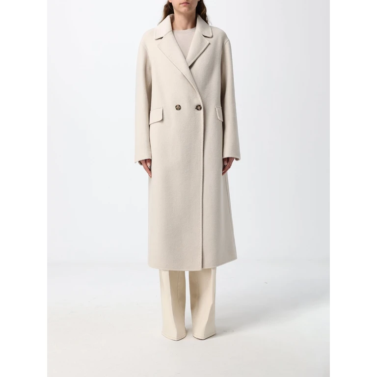 Double-Breasted Long Wool Blend Coat with Peak Lapels (HK11114776MOUSSE)