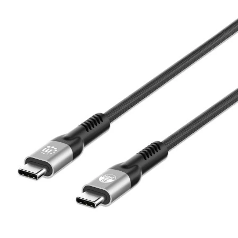 Manhattan Fast USB-C to USB-C USB4 Cable, 1m, Up to 240W Laptop Charging, 40 Gbps High-Speed Data and 8K@60Hz Video, Black, Three Year Warranty, Comparable to 1M-40G-USB4-CABLE (certification differs)