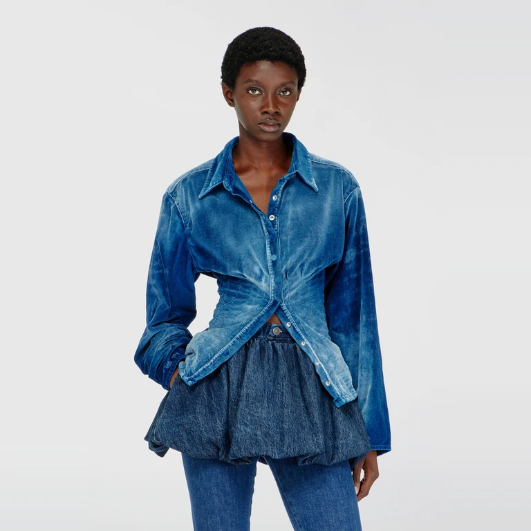 Shirt in velvet denim - Denim Shirts - Woman - Blue