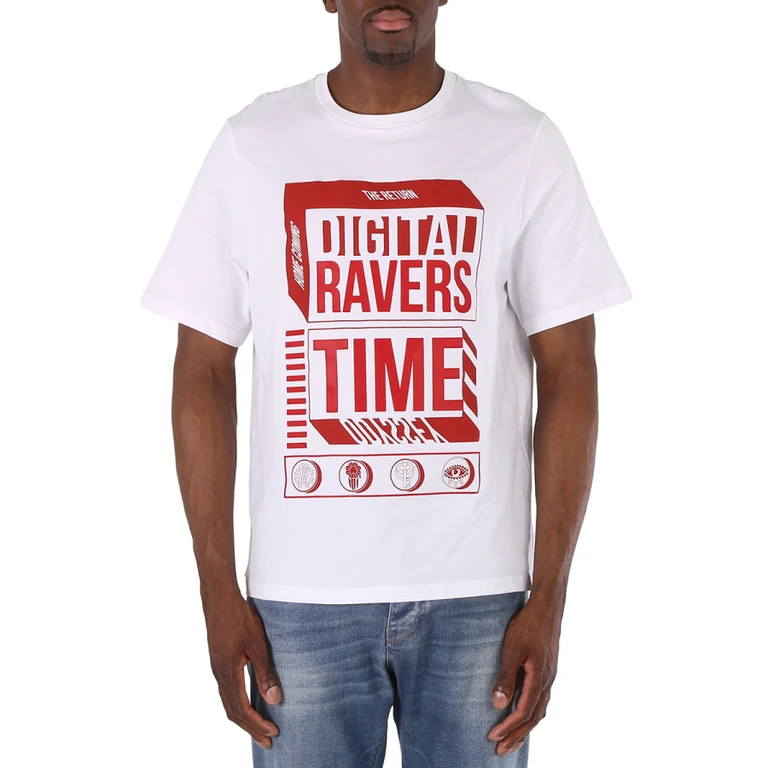 Mens Optical White Digital Ravers Print Cotton T-shirt